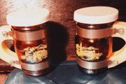 Vintage Amber Glass Irish Salt And Pepper Shakers