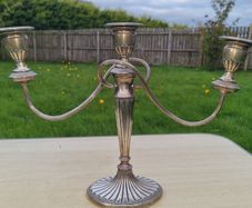 Silver-plated, three-armed candelabra