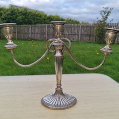 Silver-plated, three-armed candelabra
