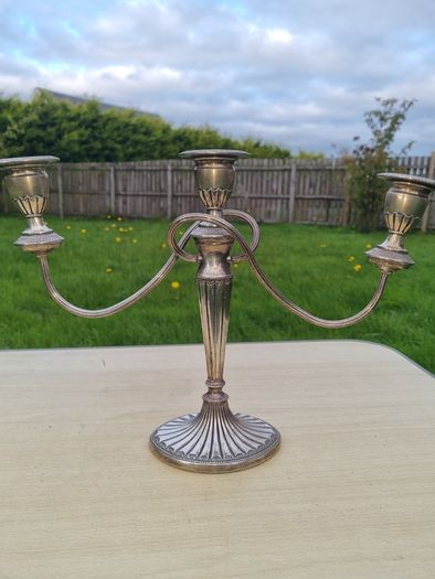 Silver-plated, three-armed candelabra