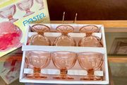 Retro Set of Six 1970s 80s Rose Glass Sundae Glasses