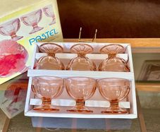 Retro Set of Six 1970s 80s Rose Glass Sundae Glasses
