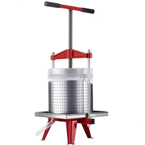 Fruit Wine Press, 3.96Gal/15L, Stainless Steel Manual Juice Maker, Heavy Duty T-Shaped Handle & Cross-beam for Cider Apple Grape Vegetable Press, with 2 Filter Bags, for Kitchen Home Brewing