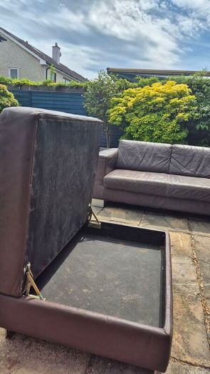 Premium Dark Brown Leather Corner Sofa & Matching Storage Ottoman