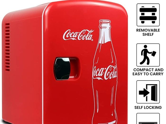Coca Cola Mini Fridge 4 L/6 Can Portable Fridge/Mini Cooler Refrigerator for Food Beverages Drinks Skincare Snacks Home Bedroom Office Dorm Travel Car Boat, AC & DC Plugs Included (FREE POSTAGE)