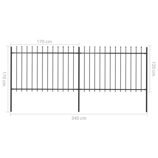 Garden Fence with Spear Top Steel 3.4x1.2 m Black