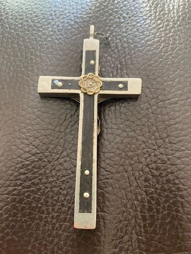 Antique 19thC Ebony Pectoral Cross Crucifix