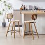 Set of 2 Rattan Bar Stools for Kitchen, Bar Chair, Counter Stool, PU Leather, Breakfast High Stool with Wooden Legs for Dining Room, Living Room (Beige) Image 6