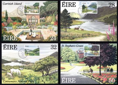 1989 Ireland Parks & Gardens Commemorative Stamps Maximum Cards First Day of Issue Cancel with matching stamp