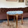 French Louis XV Style Vanity Bedroom Stool Carved Gilt Wood Frame Blue Satin Top Image 10