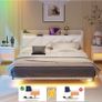 Floating King Metal Bed Frame with LED Lights & USB Charging Station, 150x200cmMetal Image 4