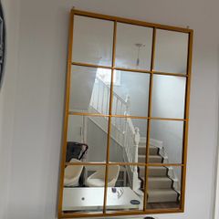 Large Gold Window Pane Mirror