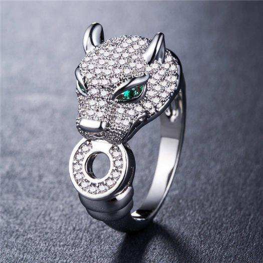 Leopard Emerald Stone Crystal Silver Ring