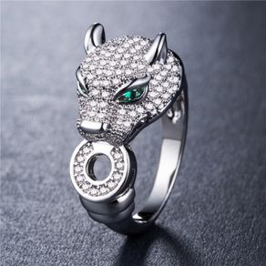 Leopard Emerald Stone Crystal Silver Ring