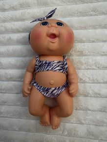 Cabbage Patch Kids Deluxe Tiny Newborn (Splash 'n Float) Splash 'n Float Zebra Swimsuit Blue Eyes Used Dirty Please see photos