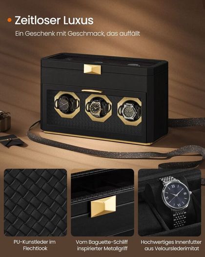Watch Box for 9 Watches with Glass Window Ink Black