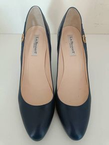 L.K. Bennett London Navy Leather & Croc-Effect Heels - EU 40
