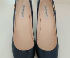 L.K. Bennett London Navy Leather & Croc-Effect Heels - EU 40