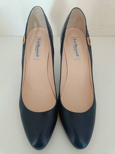 L.K. Bennett London Navy Leather & Croc-Effect Heels - EU 40