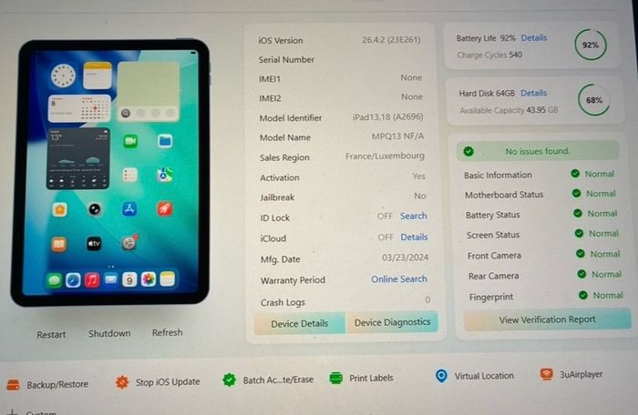 Apple iPad 10th Gen (A2696) 10.9" 64GB - Blue, Wi-Fi