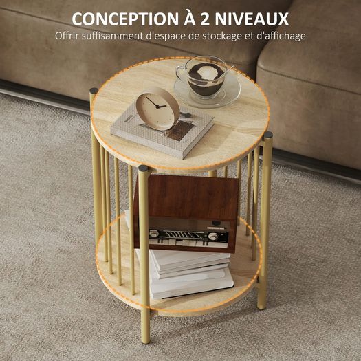 Side Table, 2-Tier End Table with Storage Shelf and Steel Frame,41 x 49 cm natural wood effect
