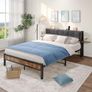 King Size Bed Frame with Storage Headboard,Kingsize Bed Frame Upholstered with Charge Station & Ergonomic Headboard,Removable Bedside Shelf,Easy Assemly,Heavy Duty Metal Slats,Black + Grey Image 6