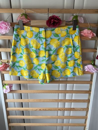 Zara blue & lemon high waisted mediums cotton linen mix