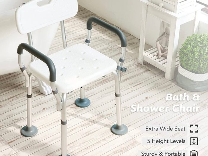 Shower Chairs for Elderly, Wide Frame Shower Stool with Anti-Skid Rubber Feet, Shower Seat with Adjustable Back and Armrest for Mobility, Maximum Load 120kg (FREE POSTAGE)