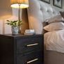 2 x black bedside lockers - black wood with gold handles Image 2