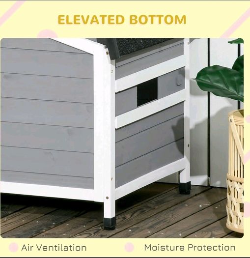 Wooden Dog Kennel for Outside, for Medium Dogs, b5Hx97L x72Wcm. Grey