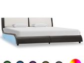 Bed Frame with LED Grey and White Faux Leather 150x200 cm