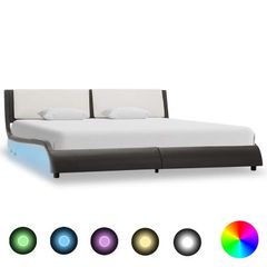 Bed Frame with LED Grey and White Faux Leather 150x200 cm