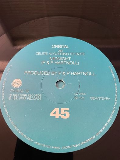 Orbital - Midnight / Choice - 12" Vinyl Single - 1991 FFRR Records