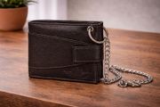 Premium Genuine Leather Chain Wallet RFID Blocking Trifold Wallet