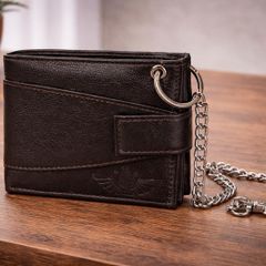Premium Genuine Leather Chain Wallet RFID Blocking Trifold Wallet
