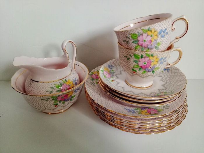 Vintage china tea set, Tuscan china , pink china lot