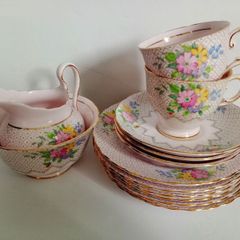 Vintage china tea set, Tuscan china , pink china lot