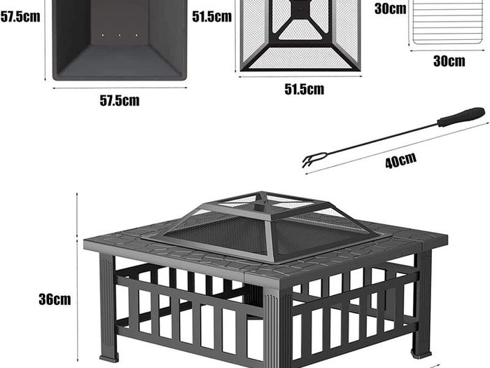 Fire Pits for Garden, Multifunctional 3 in 1 Bbq Fire Pits Table, Metal Square Outdoor Wood & Charcoal Burning Fire Pits With Mesh Screen Lid and Poker for Heating BBQ Bonfire Drink Cooling