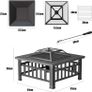 Fire Pits for Garden, Multifunctional 3 in 1 Bbq Fire Pits Table, Metal Square Outdoor Wood & Charcoal Burning Fire Pits With Mesh Screen Lid and Poker for Heating BBQ Bonfire Drink Cooling Image 2
