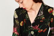 ZARA  black dress floral print wrap around S