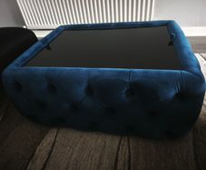 Small Rectangle Navy Velvet Ottoman Coffee Table