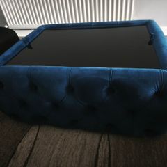 Small Rectangle Navy Velvet Ottoman Coffee Table