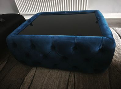 Small Rectangle Navy Velvet Ottoman Coffee Table