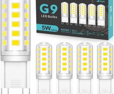 G9 Led Bulbs Cool White, 5W, 500LM, 6000K, Equivalent to 50W Halogen, Non-Dimmable Energy Saving Light Bulb for Home Lighting Decor, Chandelier, Wall Light, Crystal Lamp-5 Packs [Energy Class E]