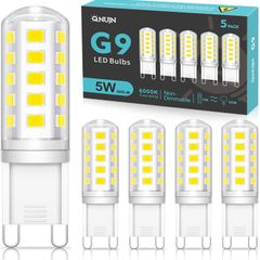 G9 Led Bulbs Cool White, 5W, 500LM, 6000K, Equivalent to 50W Halogen, Non-Dimmable Energy Saving Light Bulb for Home Lighting Decor, Chandelier, Wall Light, Crystal Lamp-5 Packs [Energy Class E]