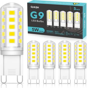 G9 Led Bulbs Cool White, 5W, 500LM, 6000K, Equivalent to 50W Halogen, Non-Dimmable Energy Saving Light Bulb for Home Lighting Decor, Chandelier, Wall Light, Crystal Lamp-5 Packs [Energy Class E]