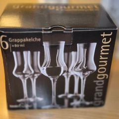 6 Grappa Gourmet Glasses, New, Boxed, AV