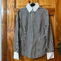 Zara Brown & White Stripe Shirt- Classic  button blouse -Large