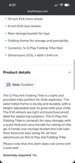 Qplay Ant folding trike