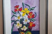 Lovely Original Oil Painting still life Flowers &amp; Apples